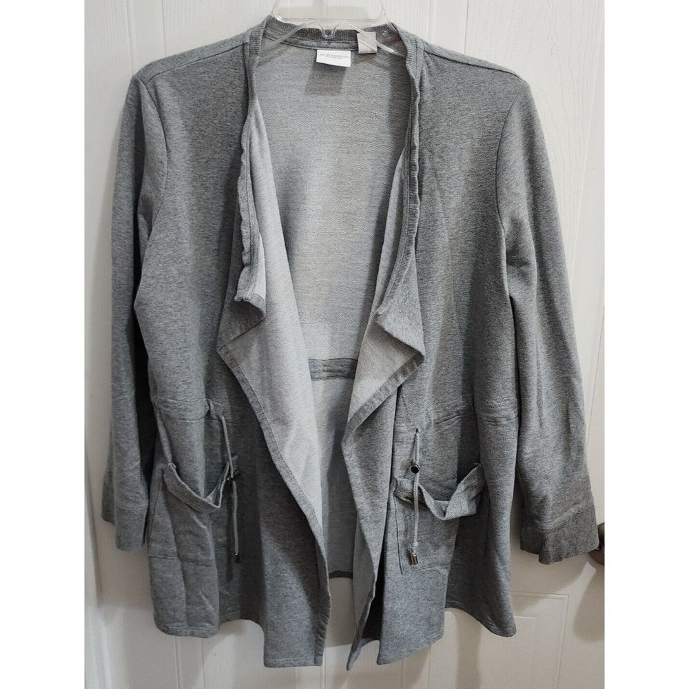 Weekends By Chicos Women's Open Front‎ Sweatshirt Cinched Waist Gray Size Medium